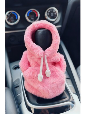 Pembe Peluş Hoodie Kapşonlu Vites Süsü, Rahat ve Şık Tasarım