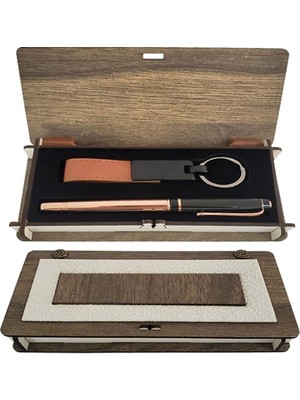 İsingir Shopping Dekoratif Ahşap Kutulu Bakır Kalem Anahtarlık Set