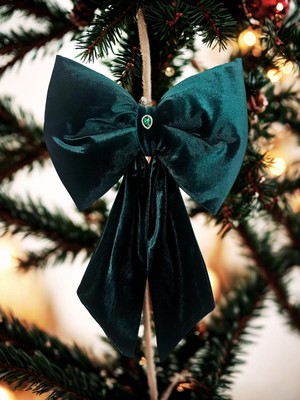 Haze Design Lab Yeşil Kadife Fiyonk Yılbaşı Çam Ağaçı Süsü