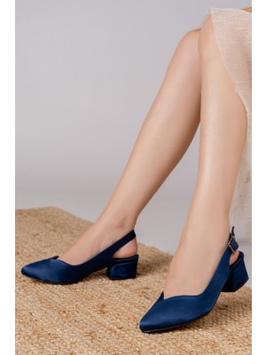 Shemard Valentina Kadın Lacivert Saten Klasik Topuklu Ayakkabı