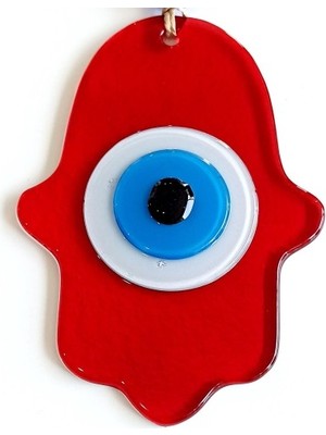 İsingir Shopping Nazar Boncuklu Kırmızı Renk Fatma Ana Bereket Eli Cam Duvar Süsü