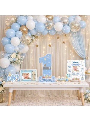 Deha Parti Dekoratif Kişiye Özel Ayaklı Pano Seti 1 Yaş Mavi Doğum Günü Parti Süs
