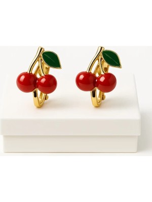 Makewell Tatlı Kiraz Sıkıştırmalı Küpe Deliksiz Kulağa Uygun Kız Çocuk Hediye