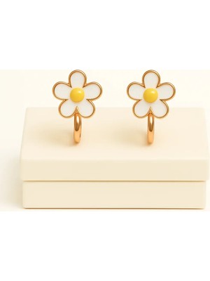 Makewell Bahar Papatyası Sıkıştırmalı Küpe Deliksiz Kulağa Uygun Kız Çocuk Hediye