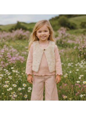 Mihrumay Kız Çocuk Uzun Kollu Kürk Yelekli 3'lü Takım