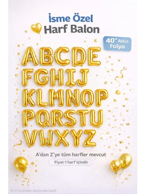 Deha Parti M Harf Altın Folyo Balon 16 Inç 40 cm