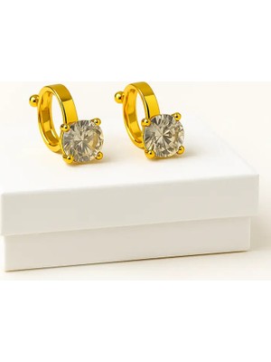 Makewell Işıltılı Tektaş Sıkıştırmalı Küpe Deliksiz Kulağa Uygun Kız Çocuk Hediye