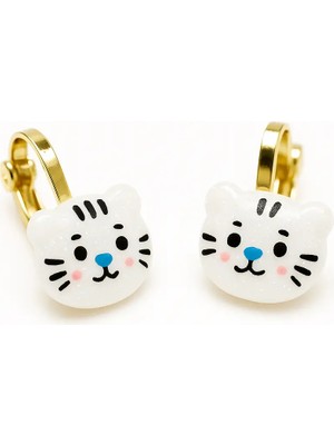 Makewell Minik Kedi Sıkıştırmalı Küpe Deliksiz Kulağa Uygun Kız Çocuk Hediye