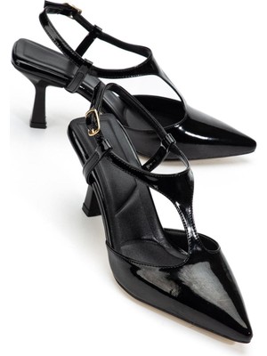 Shemard Tula Siyah Rugan Topuklu Ayakkabı