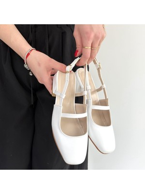 SEPET365 Liva Beyaz Cilt Topuklu Ayakkabı