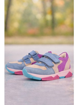 Rakerplus Hakiki Deri Pudra Mavi Fuşya Çocuk Sneakers Spor Ayakkabı
