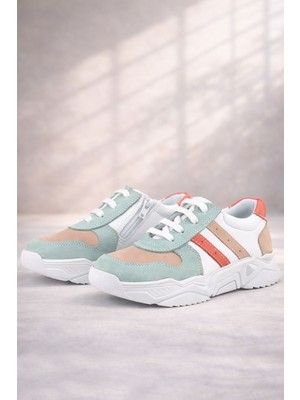 Rakerplus Hakiki Deri Yeşil Pembe Kız Çocuk Sneakers Ayakkabı