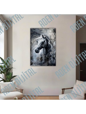 Aden Dijital Dekoratif Siyah At Kanvas Tablo