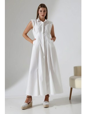 %100 Pamuk Poplin Düğmeli Balık Form Gömlek Elbise