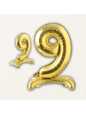 Deha Parti 9 Yaş Altın Ayaklı  Folyo Rakam Balon 70 cm Doğum Günü Parti Dekorasyon Süsü