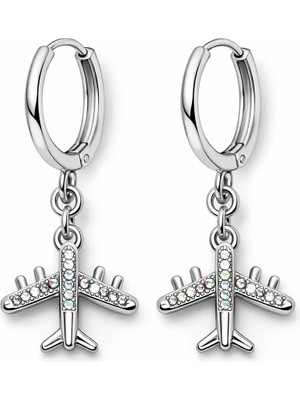 Makewell Minik Uçak Çelik Halka Küpe Paslanmaz Çelik Kız Çocuk Hediye