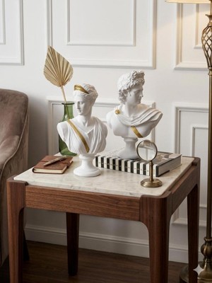 Mirsa Global Dekoratif Apollo Diana Büst Biblo – Antik Yunan Heykel Tarzı, Biblo Gold Detaylı Lüks Salon Konsol Süs Objesi ( Polyester)