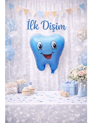 Deha Parti Erkek Mavi Diş Şeklinde Folyo Balon, Ilk Diş Buğdayı Balonu