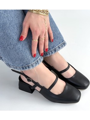 SEPET365 Liva Siyah Cilt Topuklu Ayakkabı