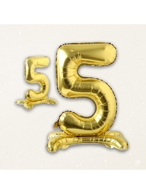 Deha Parti 5 Yaş Altın Ayaklı  Folyo Rakam Balon 70 cm Doğum Günü Parti Dekorasyon Süsü