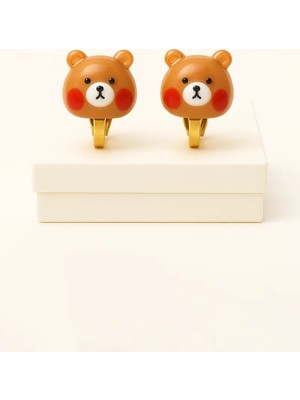 Makewell Ponpon Ayıcık Sıkıştırmalı Küpe Deliksiz Kulağa Uygun Kız Çocuk Hediye