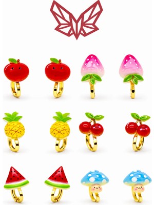 Makewell Meyve Bahçesi Sıkıştırmalı Küpe 6'li Set Deliksiz Kulağa Uygun Kız Çocuk Hediye