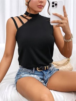 byasafkids Kadın Omuzdan Şerit Detaylı Yarı Balıkçı Yaka Viskon Bluz