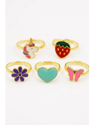 Makewell Büyülü Unicorn Yüzük 5'li Set Ayarlanabilir Kız Çocuk Kız Çocuk Hediye