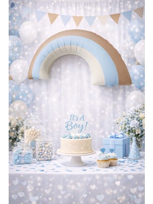 Deha Parti Retro Gökkuşağı Folyo Balon Büyük Boy Mavi