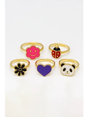 Makewell Bahar Çiçeği Yüzük 5'li Set Ayarlanabilir Kız Çocuk Kız Çocuk Hediye