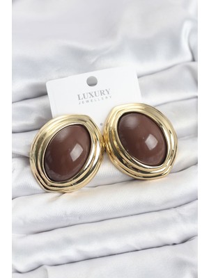 byasafkids Pirinç Kahverengi Badem Model Vintage Gold Kadın Küpe