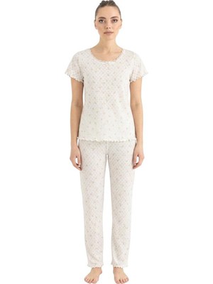 Royam Seamlife Kadın %100 Pamuk Kalp Desenli Kısa Kollu Pijama Takımı 466542