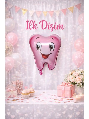 Deha Parti Kız Pembe Diş Şeklinde Folyo Balon, Ilk Diş Buğdayı Balonu