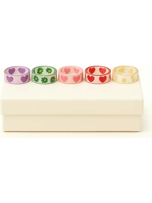 Makewell Bahar Çiçeği Yüzük 5'li Set Ayarlanabilir Kız Çocuk Kız Çocuk Hediye