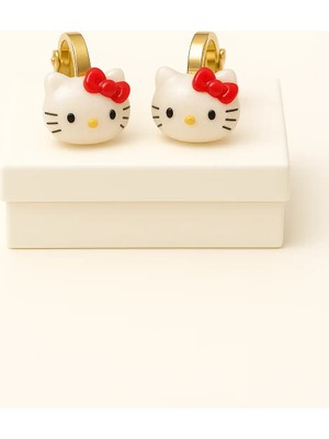 Makewell Hello Kitty Kedisi Sıkıştırmalı Küpe Deliksiz Kulağa Uygun Kız Çocuk Hediye
