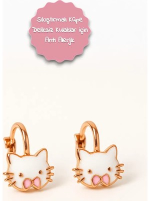 Makewell Minik Kedi Sıkıştırmalı Küpe Deliksiz Kulağa Uygun Kız Çocuk Hediye