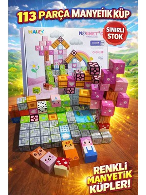 Kobe 113 Parça – Manyetik Blok Seti - Eğitici Mini Mıknatıslı Yapı Küpleri (2x2 Cm) - 113 Parça