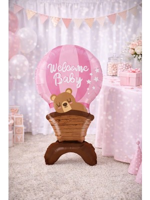 Deha Parti Folyo Balon Ayaklı Welcome Baby Pembe 100 cm Baby Shower Doğum Günü