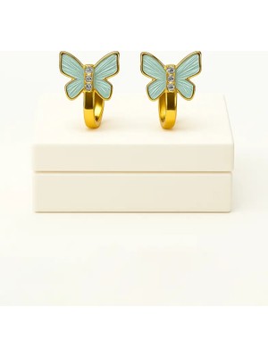 Makewell Zarif Kelebek Sıkıştırmalı Küpe Deliksiz Kulağa Uygun Kız Çocuk Hediye