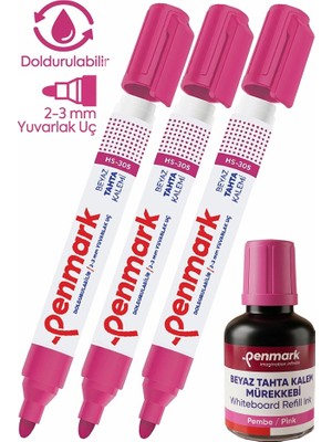 Artlantis Pembe Yazı Tahta Kalemi 3 Adet ve Yazı Tahta Mürekkebi 30 ml 1 Adet Doldurulabilir Tahta Kalemi Beyaz Yazı Tahtası
