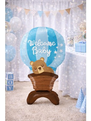 Deha Parti Folyo Balon Ayaklı Welcome Baby Mavi 100 cm Baby Shower Doğum Günü
