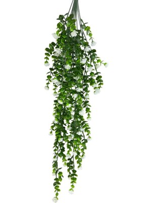 Yapay Çiçek Beyaz Sarkan Lotus Çiçekli Okaliptus Şimşir Yapay Sarmaşık 5dal 60CM