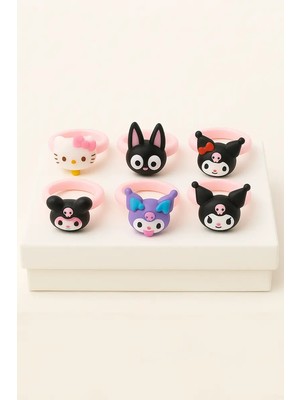 Makewell Hello Kitty Prenses Yüzük 6'li Set Ayarlanabilir Kız Çocuk Kız Çocuk Hediye