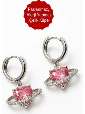 Makewell Uzay Gezegen Halkalı Çelik Halka Küpe Paslanmaz Çelik Kız Çocuk Hediye