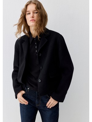 Mavi Yün Karışımlı Siyah Ceket 1110733-900