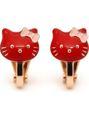 Makewell Sevimli Kedicik Sıkıştırmalı Küpe Kulak Deldirmeden Takılan Doğum Günü Hediyesi