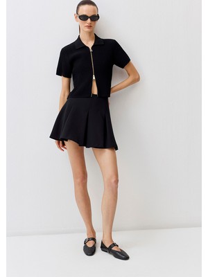 Mavi Pileli Siyah Mini Etek 1310779-900