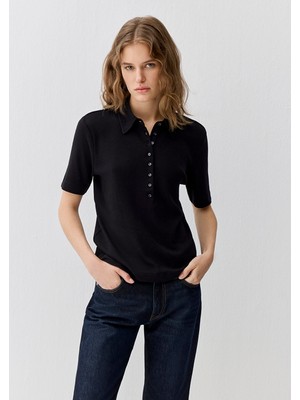 Mavi Yün Karışımlı Siyah Polo Tişört 1613677-900