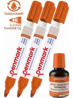 Artlantis Turuncu Yazı Tahta Kalemi 3 Adet ve Yazı Tahta Mürekkebi 30 ml 1 Adet Doldurulabilir Tahta Kalemi Beyaz Yazı Tahtası