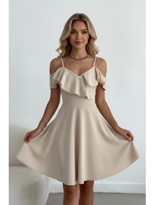 Kadın Askılı Omuz Fırfırlı Elbise